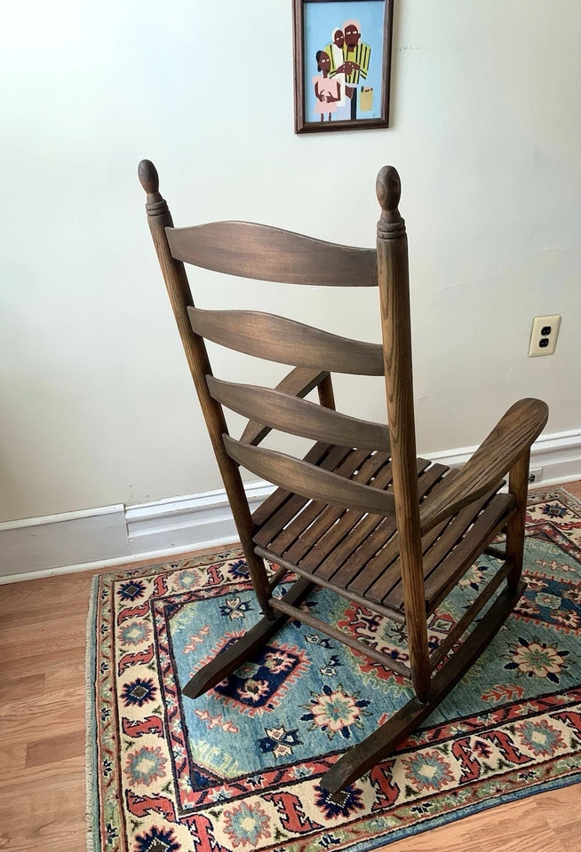Large Wood Ladder Back Shaker Style Rocking Chair Farmhouse Primitive Country - Image 3 of 4