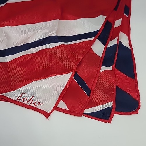 Vintage ECHO Square Scarf Red White Blue Stripes Patriotic Silk Feel 22x23inch - Picture 3 of 8