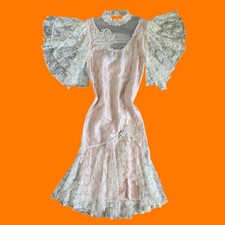 80's vintage romantic pink lace party prom dress coquette bridal S/M