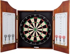 Trademark Poker Dart Board Cabinet Set w/ 6 Metal Tip Darts Dry Erase Scoreboard