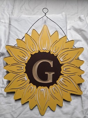 Sunflower Monogram Wood Sign Letter G Family Name Initial Hanging Decor Last 