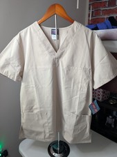 Cherokee Workwear Authentic Scrubs Top Khaki V-Neck Uniform Size M Unisex