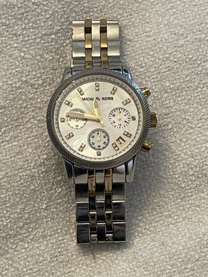 Michael Kors Ritz Ladies Gold & Silver mother of pearl Gem Dial Watch MK5057