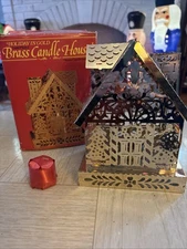 Vintage Brass Candle House In Box Christmas Holiday Tea Light Votive Decoration