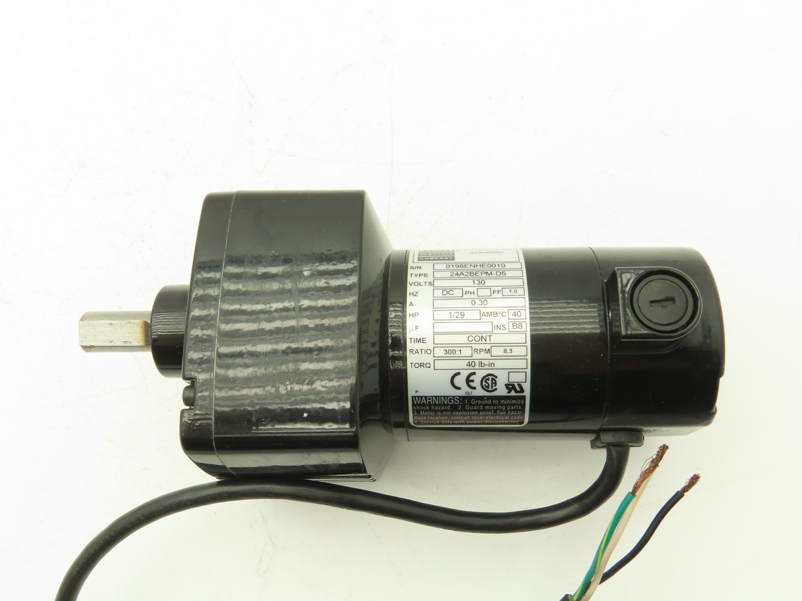 Bodine Electric 24A2BEPM-D5 Inline DC Gearmotor 300:1 Ratio 1/29Hp 8.3rpm 130VDC