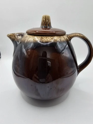 Vintage Hull USA Brown Drip Glaze Pottery Teapot with Lid 5" Tall