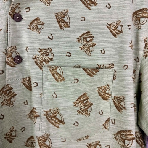 Double RL RRL Ralph Lauren Horse Print Green Jersey Polo Shirt Men's Size L - Picture 5 of 10