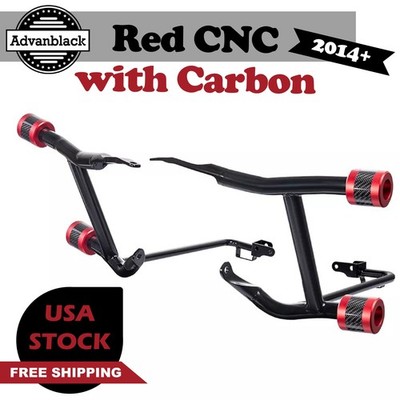 ProTek Rear Performance Red Crash Bar w/ Carbon Saddlebags Guards For 14+ Harley