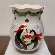Vtg? Yankee Candle Wax Tart Warmer Christmas Penquin Family Igloo  Ceramic 5" XC