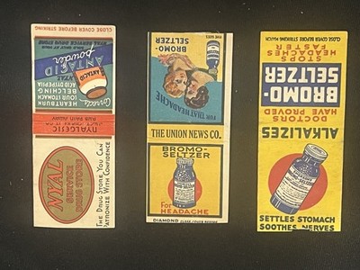 Bromo-Seltzer Antacid Nyalgic Drugstore Matchbooks Medicinal Lot of 3 Vintage
