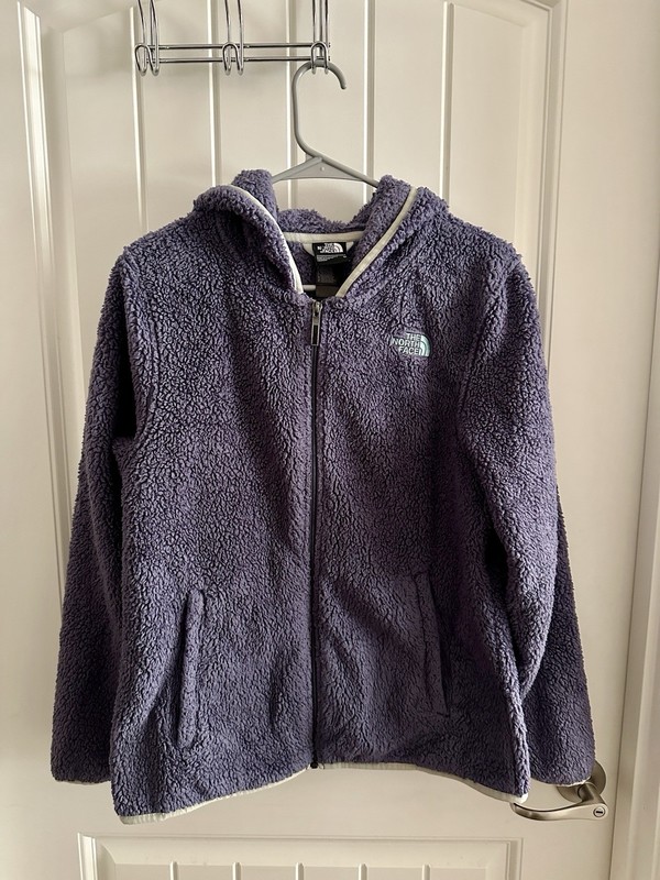 The North Face Women's Jacket Medium Dark Blue Purple Sherpa Fleece Zip Hooded