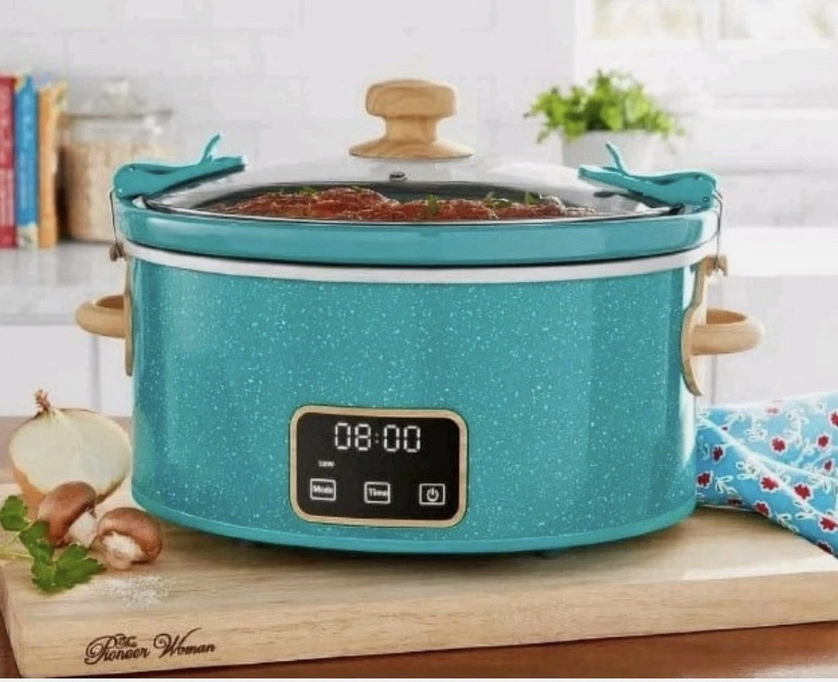 Pioneer Woman TEAL SPECKLE ~ 6 Qt ~ Digital Slow Cooker ~ Crock Pot Locking Lid