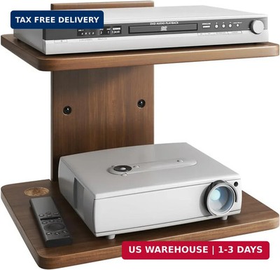 Floating TV Projector Shelf Wall Mount - 2 Tier Wooden Shelf, Walnut Brown | Hom