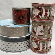 Lot of 6 Kirkland  Michaels Wired Ribbon Christmas Polka Dot Santa Poinsettias