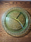 Hazel Atlas Green CLOVERLEAF Depression Uranium Glass 10” Divided Dinner Plate