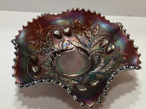 Vintage Northwood Amethyst Carnival Glass Strawberry Small Bowl 6" Wide