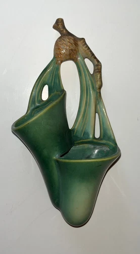 New ListingVintage Roseville Art Pottery Wall Pocket Green Pine Cone 9" X 4.5"