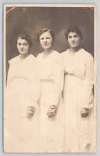 Postcard 1910s RPPC Trio of Women White Dresses Studio Portrait Missouri AZO