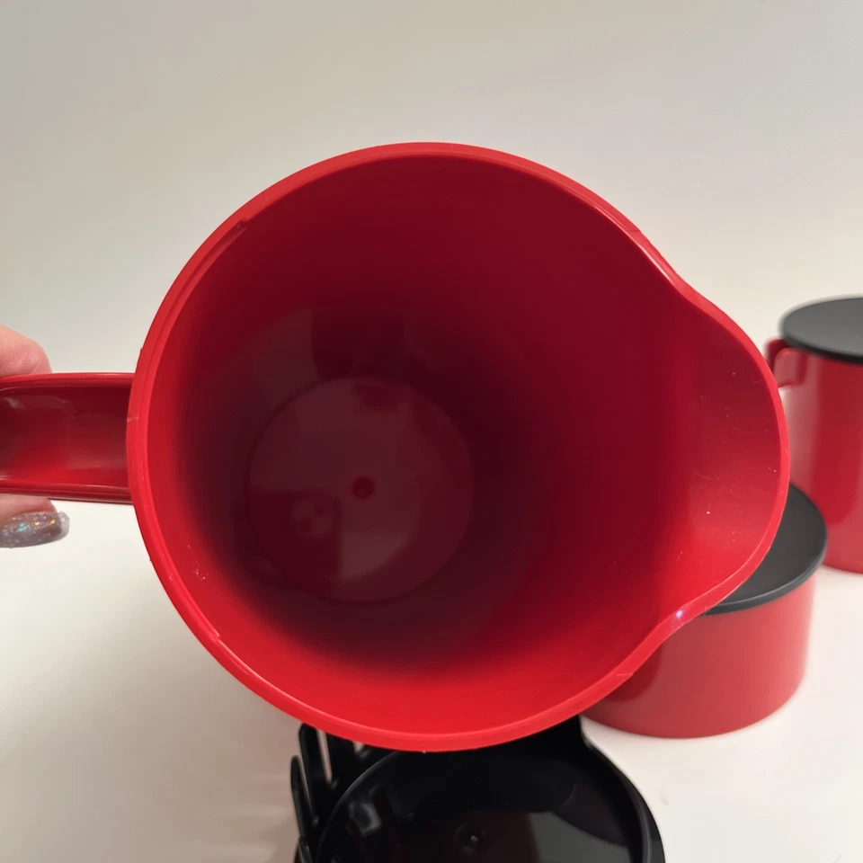 Juego de jarra moderna danesa Stelton azúcar y crema MCM plástico rojo de la era espacial Foto 4 de 4