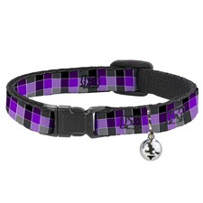 Cat Collar Breakaway with Bell Checker Mosaic Purple NARROW Fits 8.5-12"