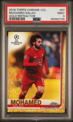MOHAMED SALAH - 2018 Topps Chrome UCL Gold Refractor /50 #87 Liverpool PSA 9 