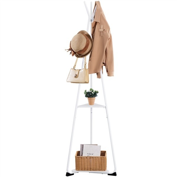 Coat Stand, Freestanding Coat Rack with 2 Shelves and 6 Hooks for Coats, Hats