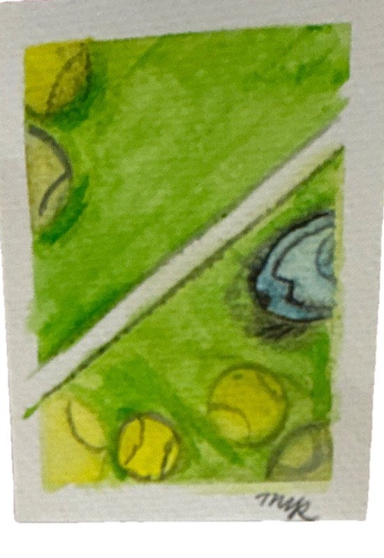 Set of Four ACEOs Watercolor & Puzzle Art Cards Tennis Inspired