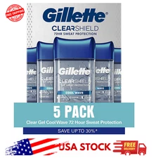 Gillette Men’s Antiperspirant Deodorant – Clear Gel, Cool Wave, 3.8 oz (5 Count)