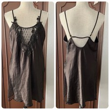Flora by Flora Nikrooz Satin Black Lingerie Slip Dress - Size Large