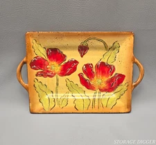 Maxcera Poppy Splatter Serving Tray 15" Red Flowers Ruffled Rim Hand Painted