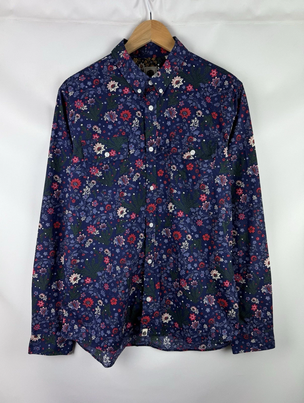 Pretty Green Men’s Floral Pattern Long Sleeve Button Up Shirt Size S Slim Fit