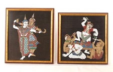 Vintage Thai Art Paintings On Silk Folk Art On Silk Vintage