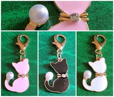 Charm GATTO❗elegante ciondolo A SCELTA❗pendaglio PERLA STRASS borsa MOSCHETTONE❗