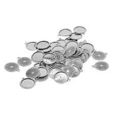 50Pcs Round Pendant Blank Cabochon Base Trays DIY Jewelry Making 16mm Silver