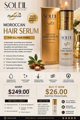 Soleil HydroLine Moroccan Hair Serum Paraben-Free Replenishing 60mL