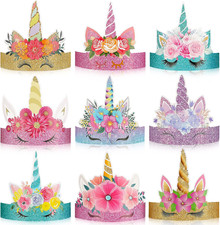 24 Pcs Unicorn Birthday Party Hats Paper Party Crown Unicorn Headbands for Boys