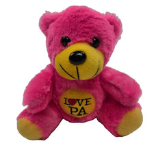 pink plush teddy bear with "LOVE PA" embroidered on its belly 6"