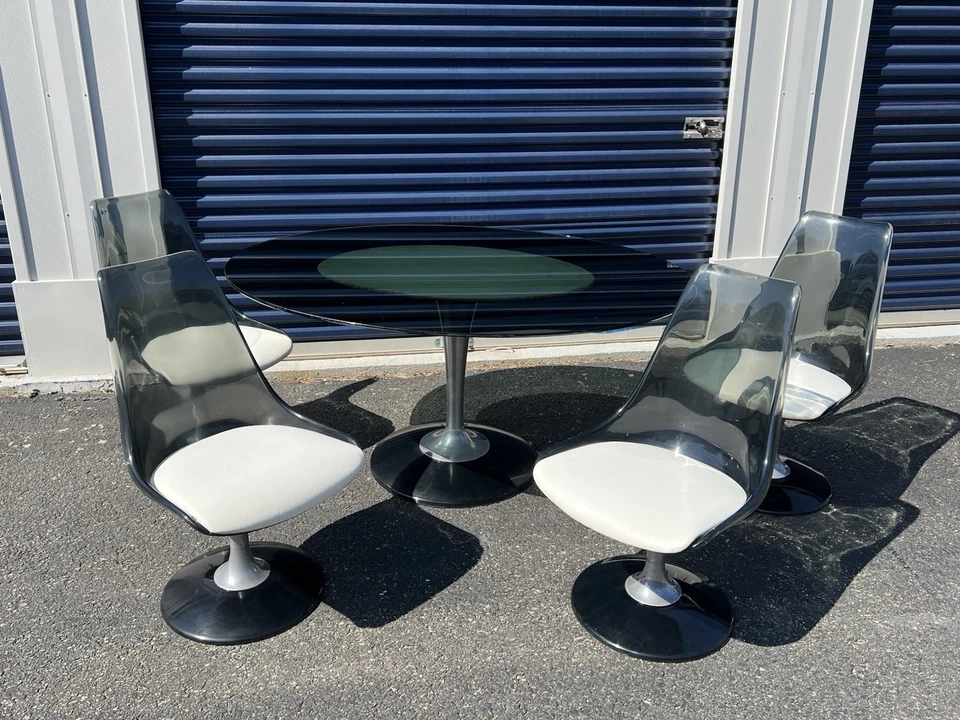 Juego de comedor Mid Century moderno Chromcraft vidrio ahumado y Lucite 4 sillas ORIGINAL Foto 2 de 4