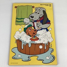 Vintage Tonka Pound Puppies Wooden Tray Puzzle Rub-A-Dub-Dub Tub 1987 Golden