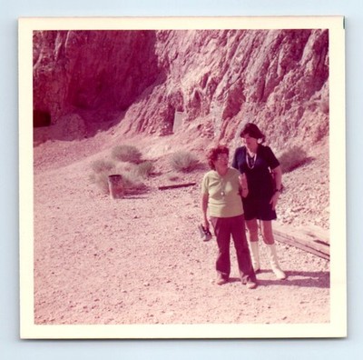 Old Vintage Square Color Photo PAIR WOMEN OUTSIDE CAVE MINE IN DESERT PIC