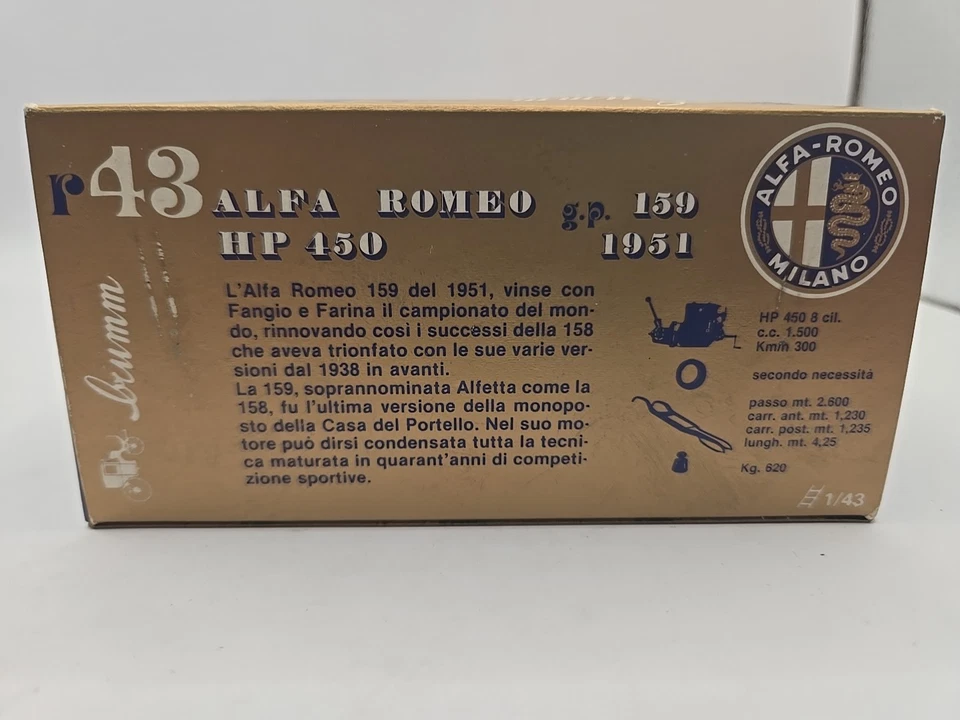  NUEVO EN CAJA Brumm Series 1:43 R143 Alfa Romeo GP 159 1951 #2 Grand Prix Foto 3 de 4