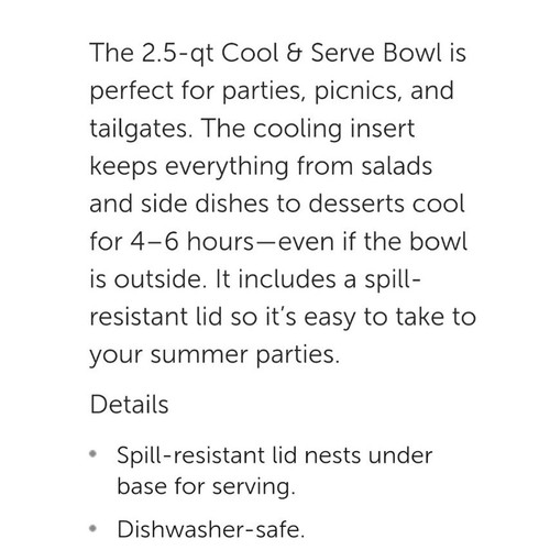 Pampered Chef 2.5-QT Cool & Serve Bowl New - Picture 6 of 6