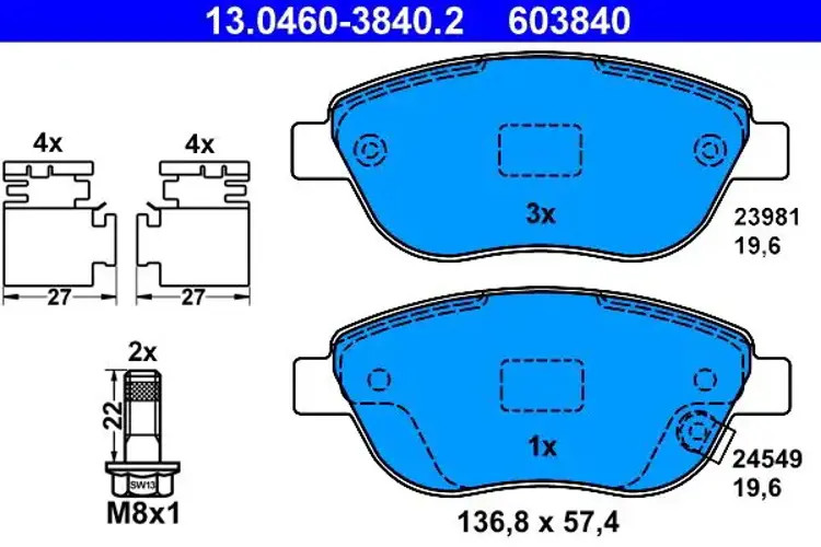 Brake pads 13.0460-3840.2 ATE for OPEL FIAT