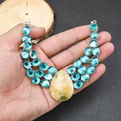 Hummel Jaspis Blautopas 925 Sterlingsilber Schmuck Halskette 18 Zoll