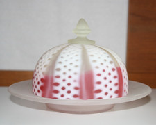 Rare Antique Consolidated Satin Cranberry Opalescent Butter Dish