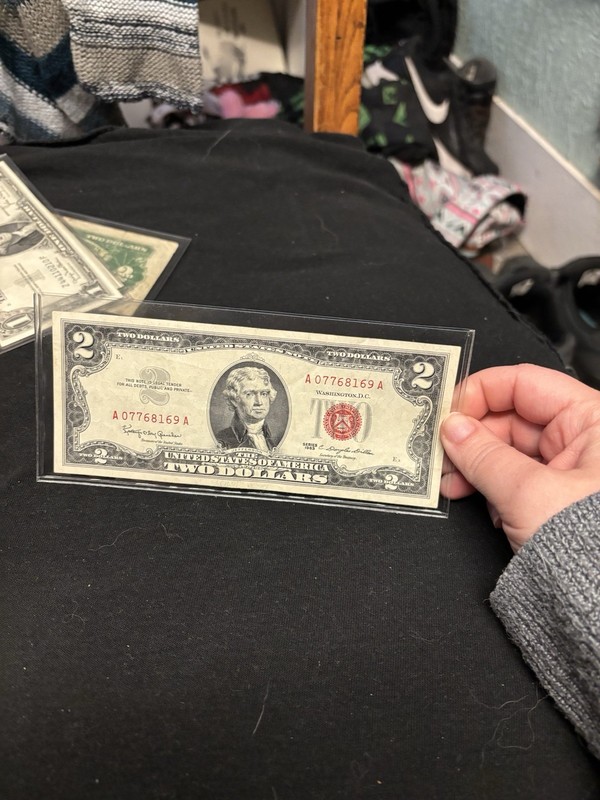 1963 $2 United States Note Jefferson Red Seal Banknote Ungraded Uncertified