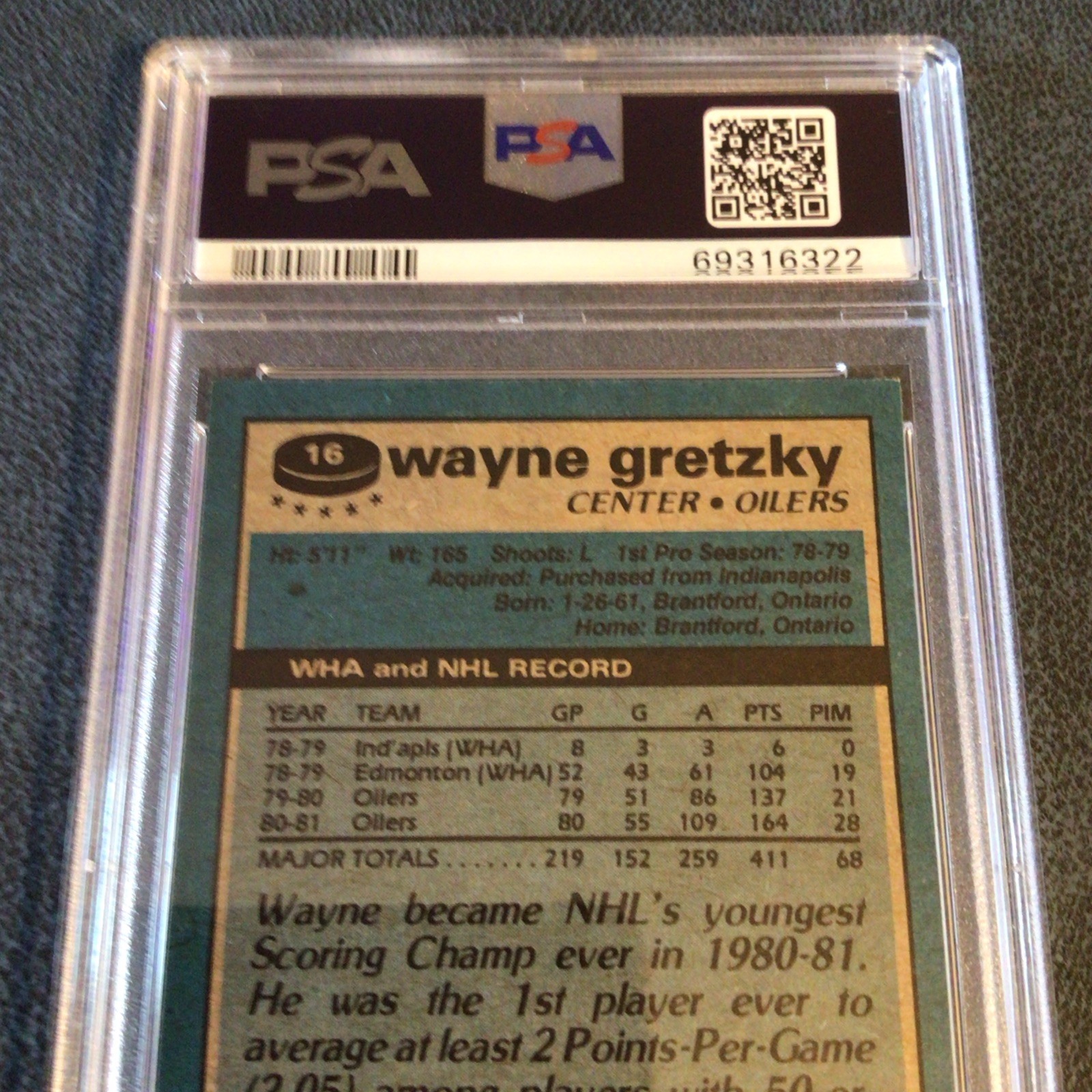 1981 Wayne Gretzky ## 16 Topps PSA 7 NM Oilers Well Centered view 3