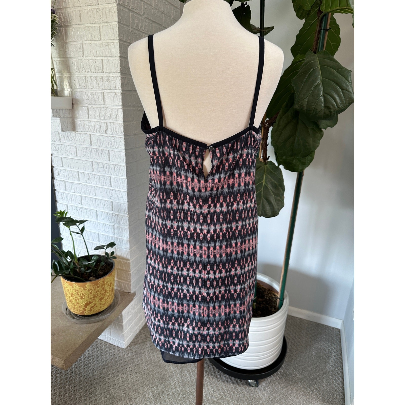 Dex L Women Spaghetti Strap Mini Dress Swing Boho Festival Lined Tie Front