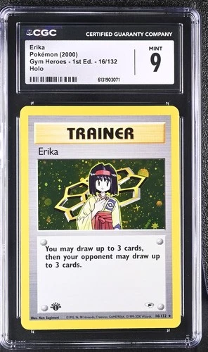 CGC 9 MINT Erika 16/132 Gym Heroes 1st Edition Holo Pokemon Card