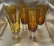 Zrike Amber Glass Pavilion Iced Tea Goblet Bubbles 7.75" Tall Set Of 5